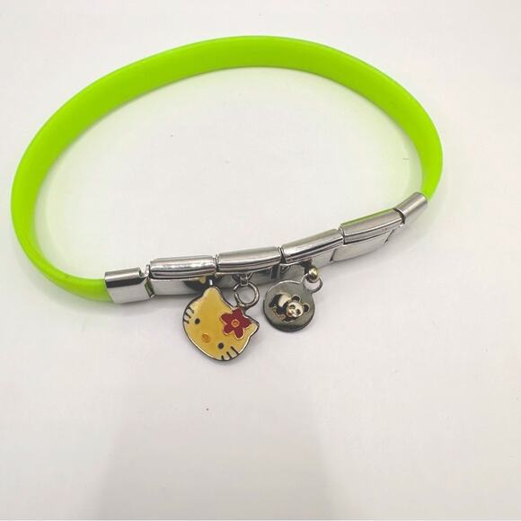 Hello Kitty Sanrio Jewelry Set Red Bow Stud Earrings Green Charm Bracelet Pink - Picture 5 of 15